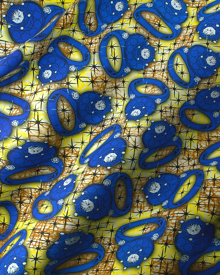 Blue yellow patterned fabric super-wax vla2257.040
