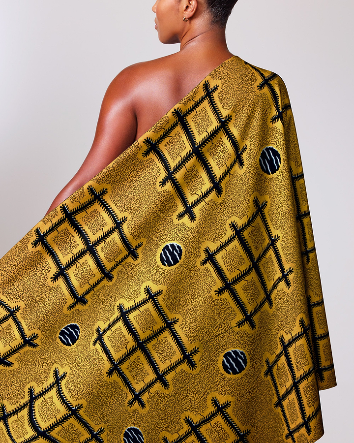 Vibrant gold fabric bold black wax hollandais vlh1003.104