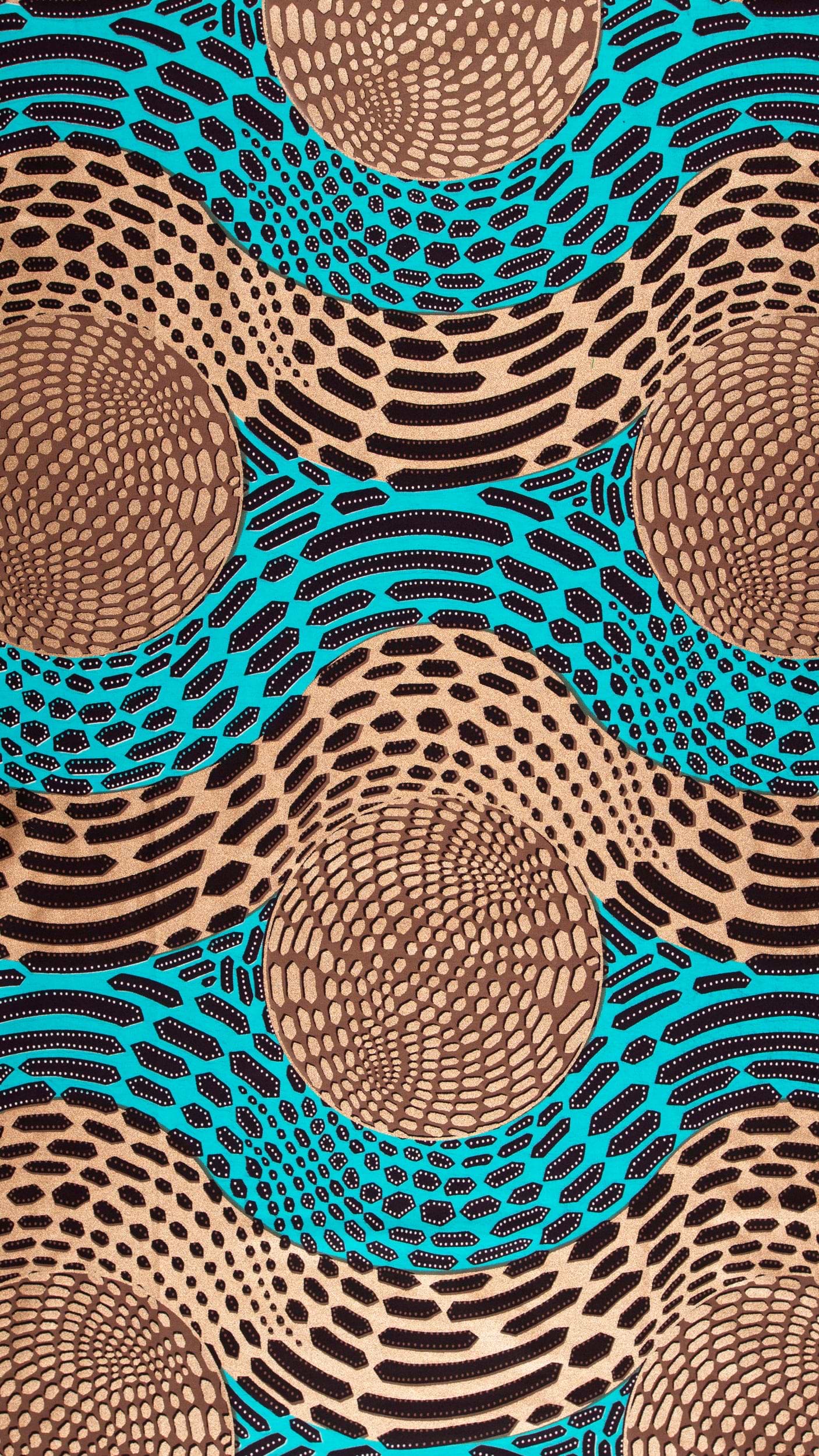 Vibrant turquoise tan fabric bold wax hollandais vlh1112.010