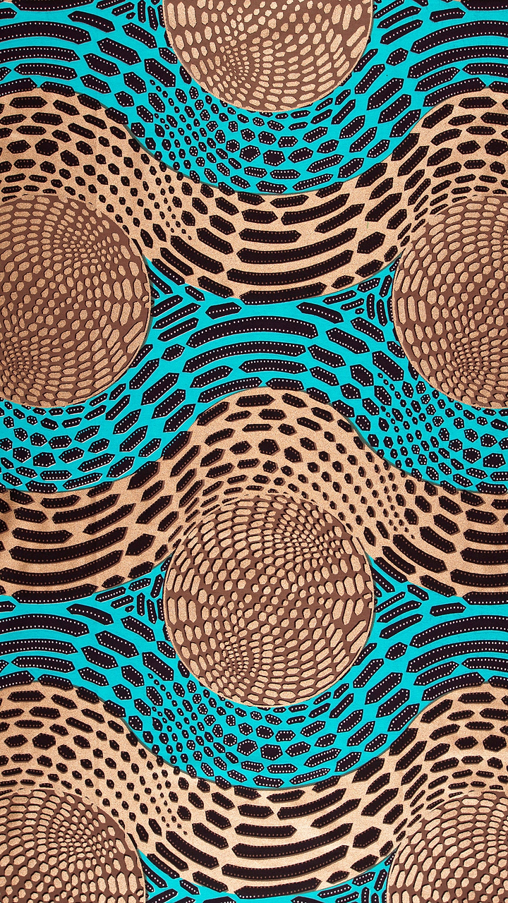 Vibrant turquoise tan fabric bold wax hollandais vlh1112.010
