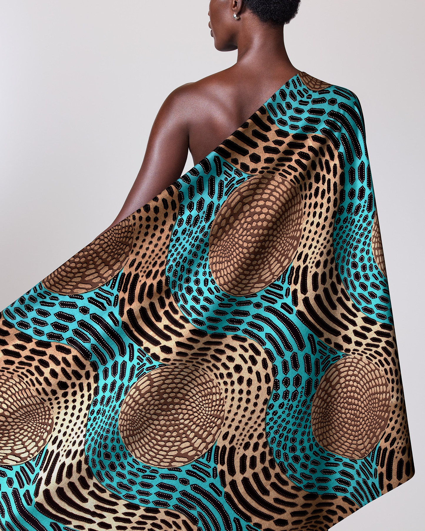 Vibrant turquoise brown patterned fabric wax hollandais vlh1112.010