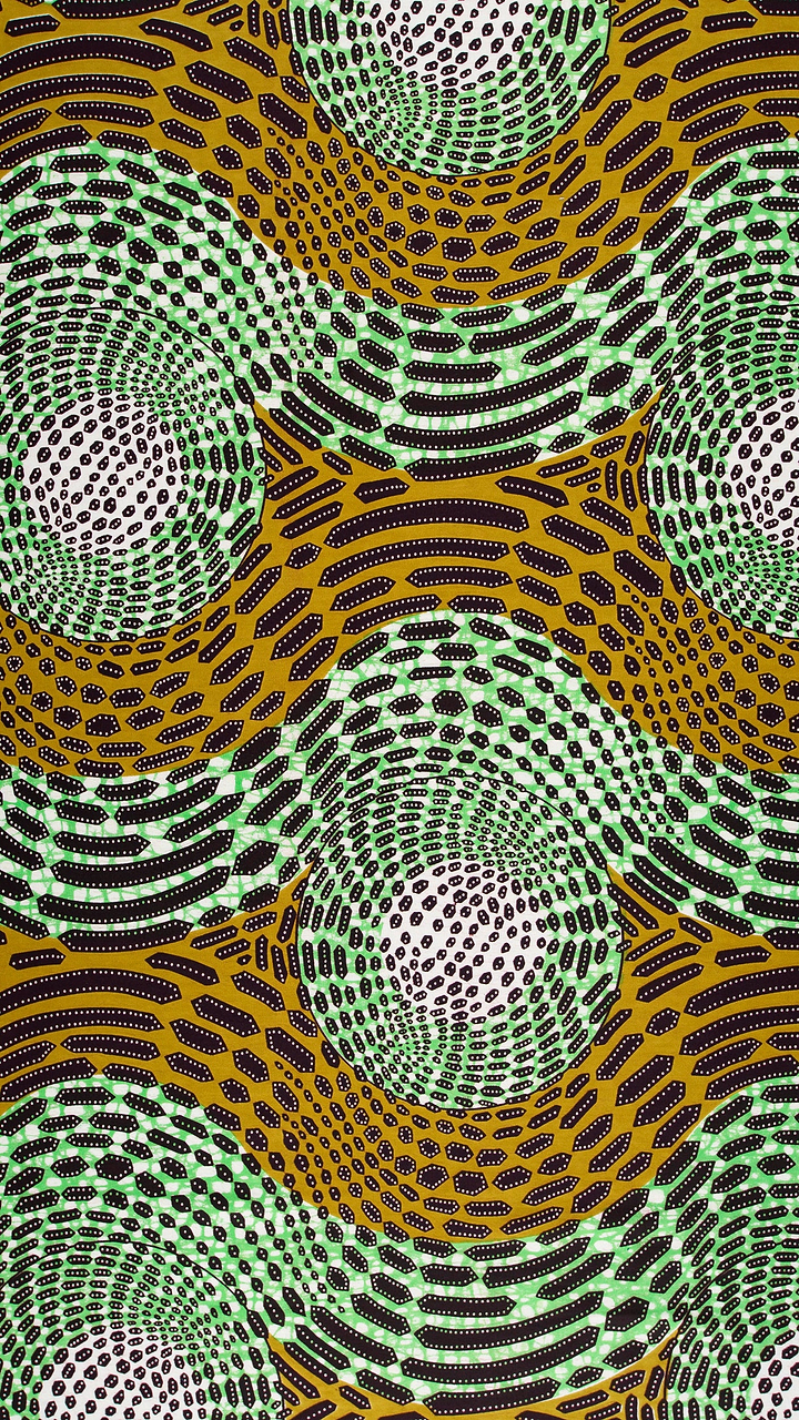 Vibrant green mustard-yellow patterned fabric wax hollandais vlh1112.011