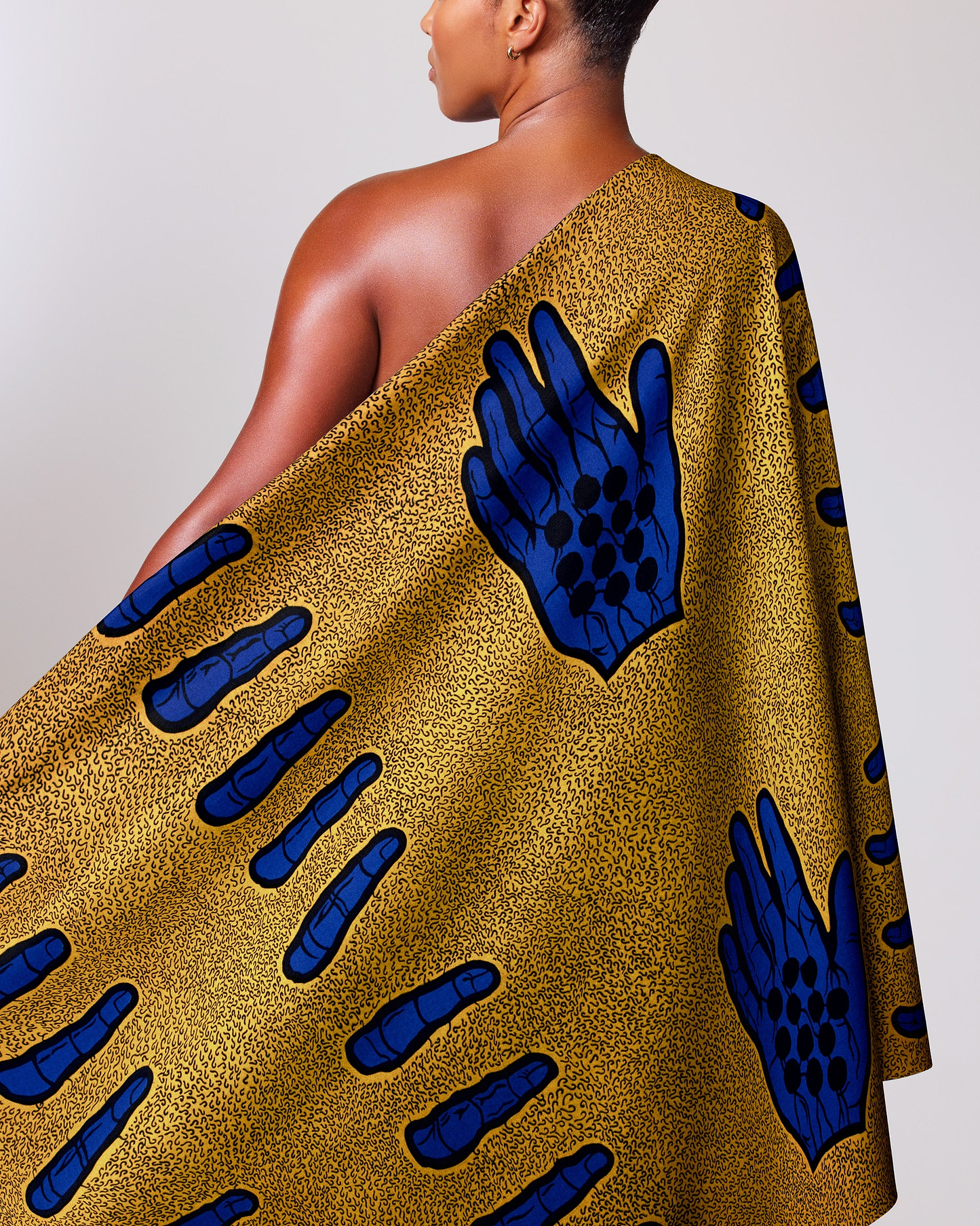 Vibrant gold blue handprint-patterned african wax hollandais vlh1421.053
