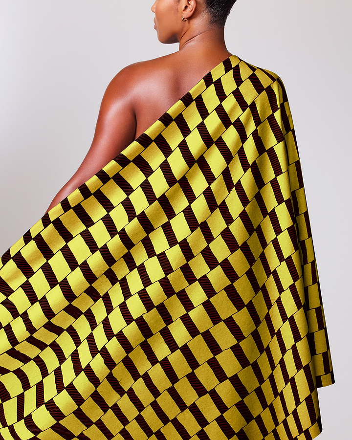 Vibrant yellow black geometric-patterned fabric wax hollandais vlh1455.051