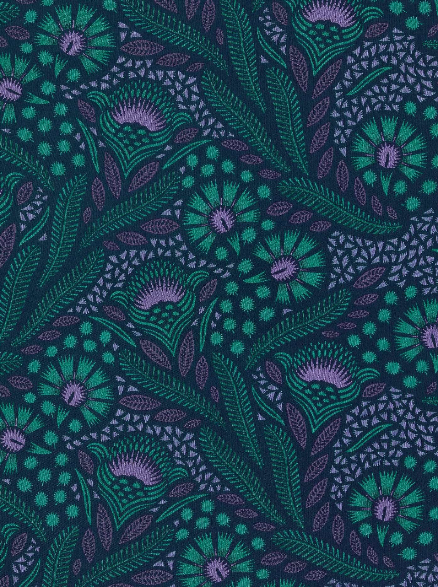 Teal purple botanical print fabric radiance vlr1361.002