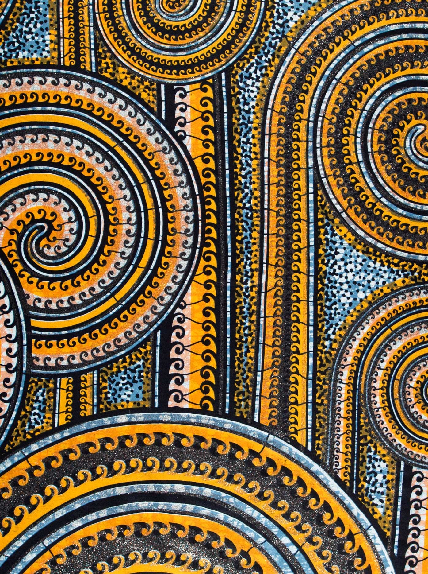 Vibrant orange black spiral-patterned fabric grand super-wax vls0388.006