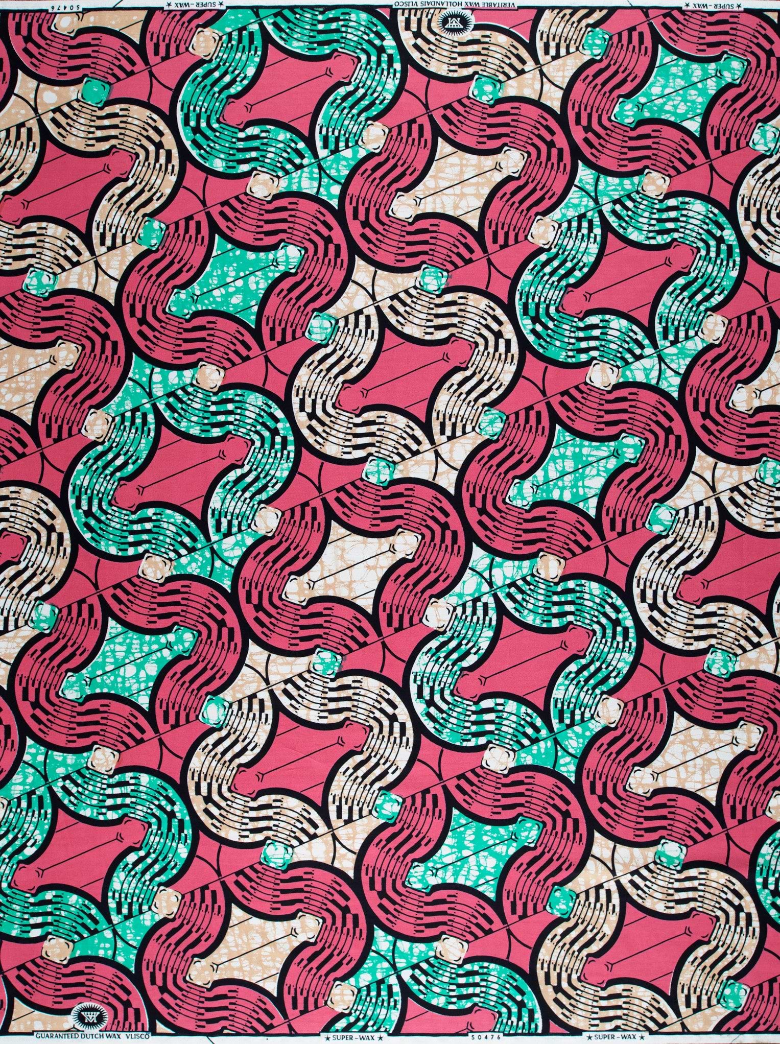Vibrant pink teal black geometric-patterned super-wax vls0476.013