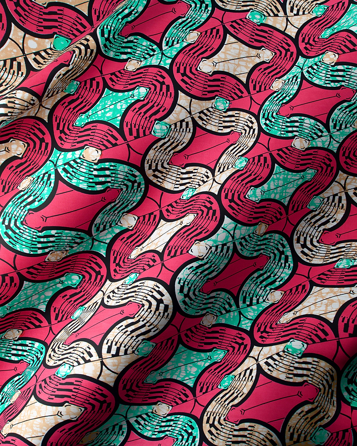 Vibrant pink teal cream-colored african super-wax vls0476.013
