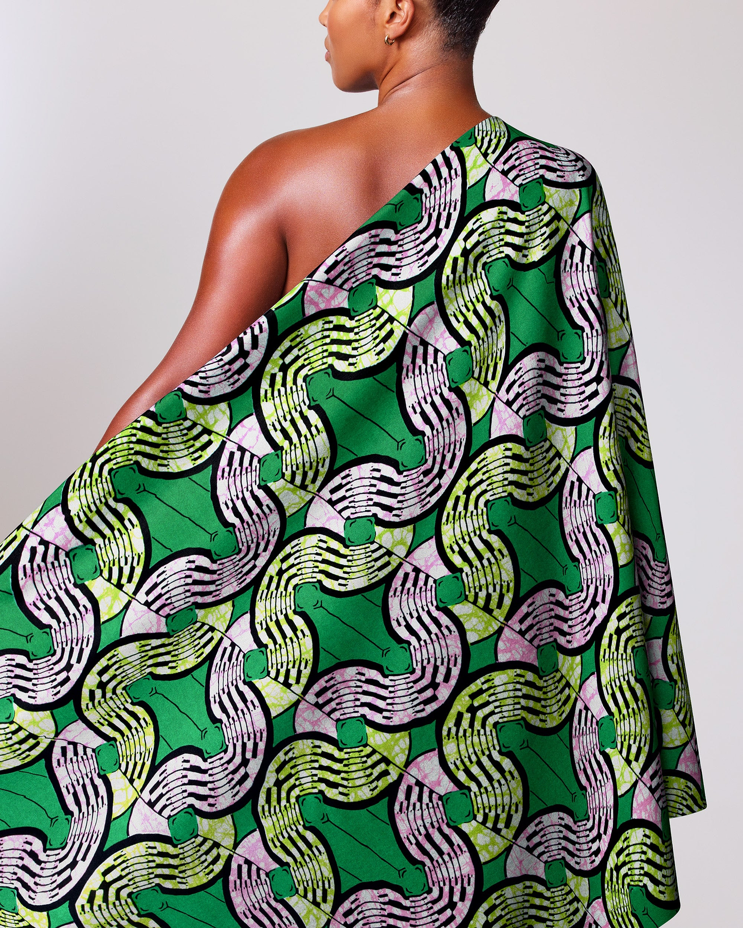 Vibrant green one-shoulder wrap dress super-wax vls0476.014