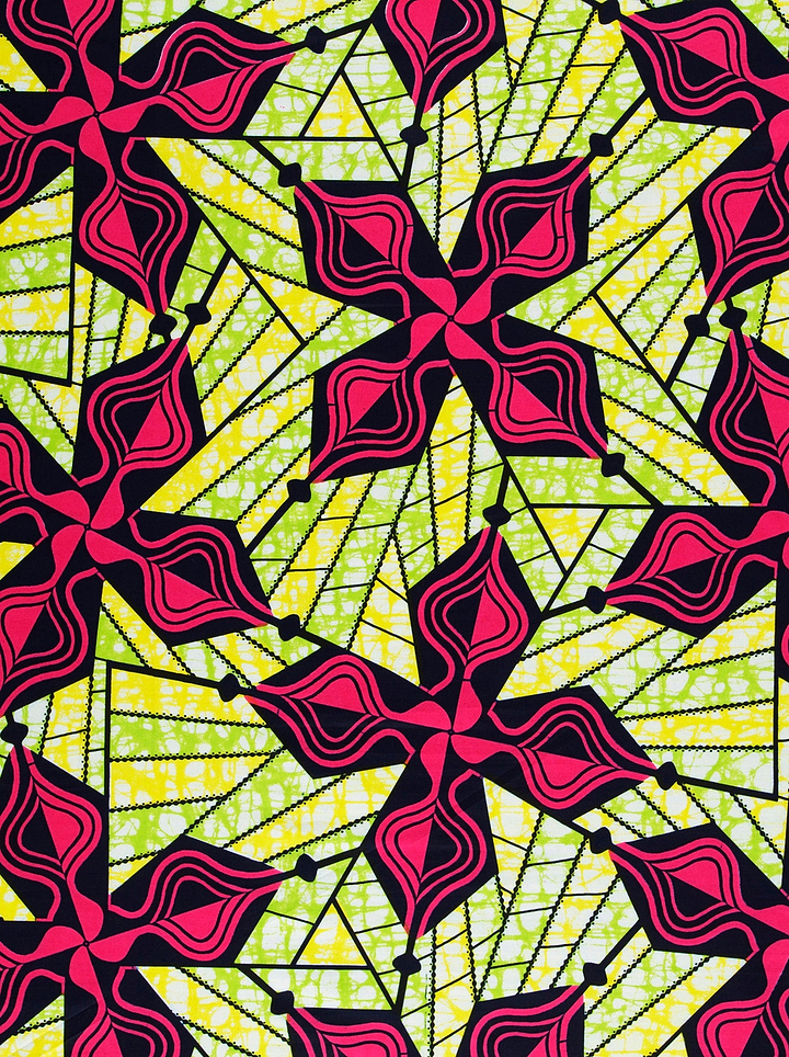 Vibrant pink black geometric floral super-wax vls0562.006