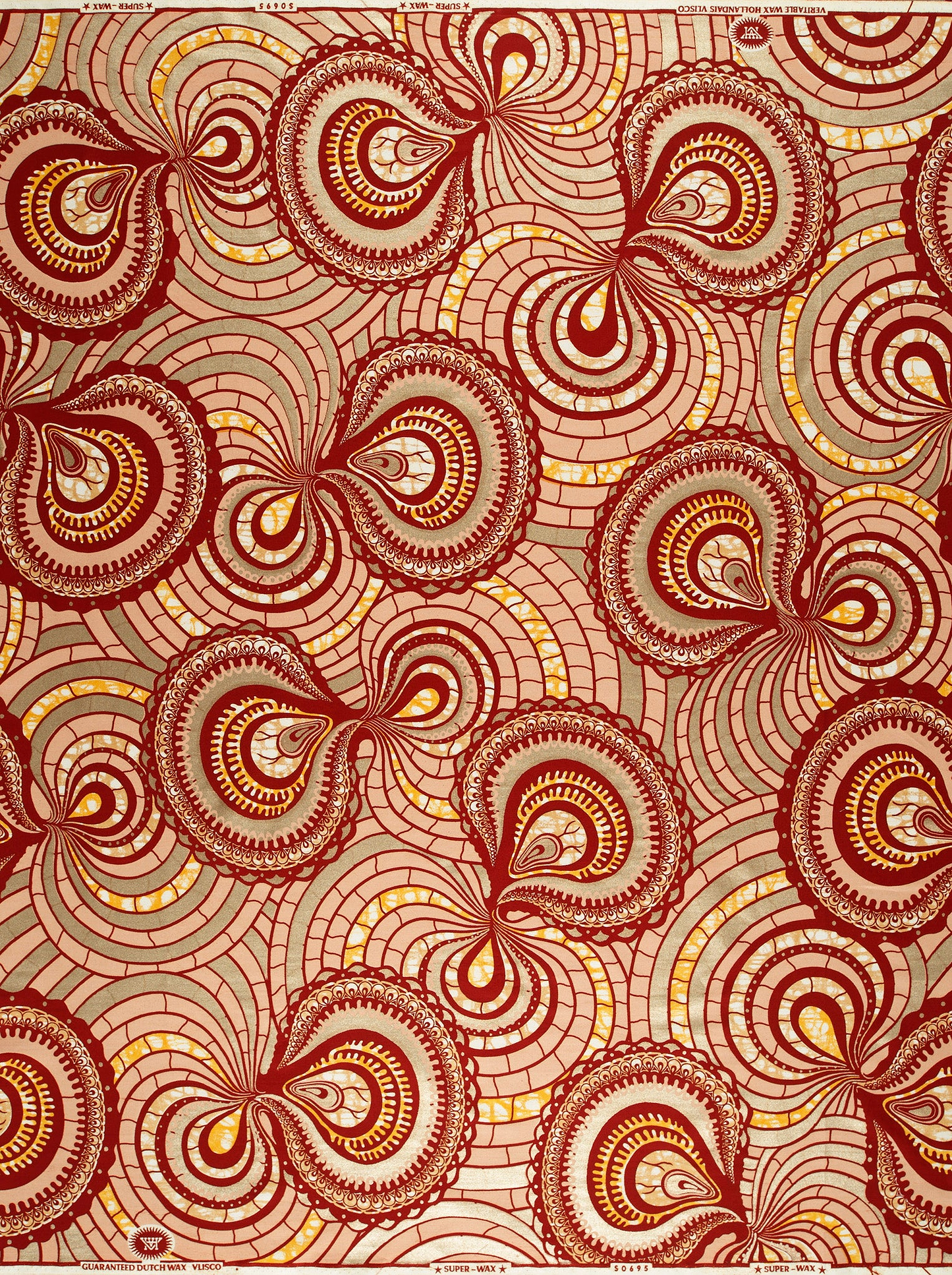 Vibrant red gold geometric-patterned african super-wax vls0695.010