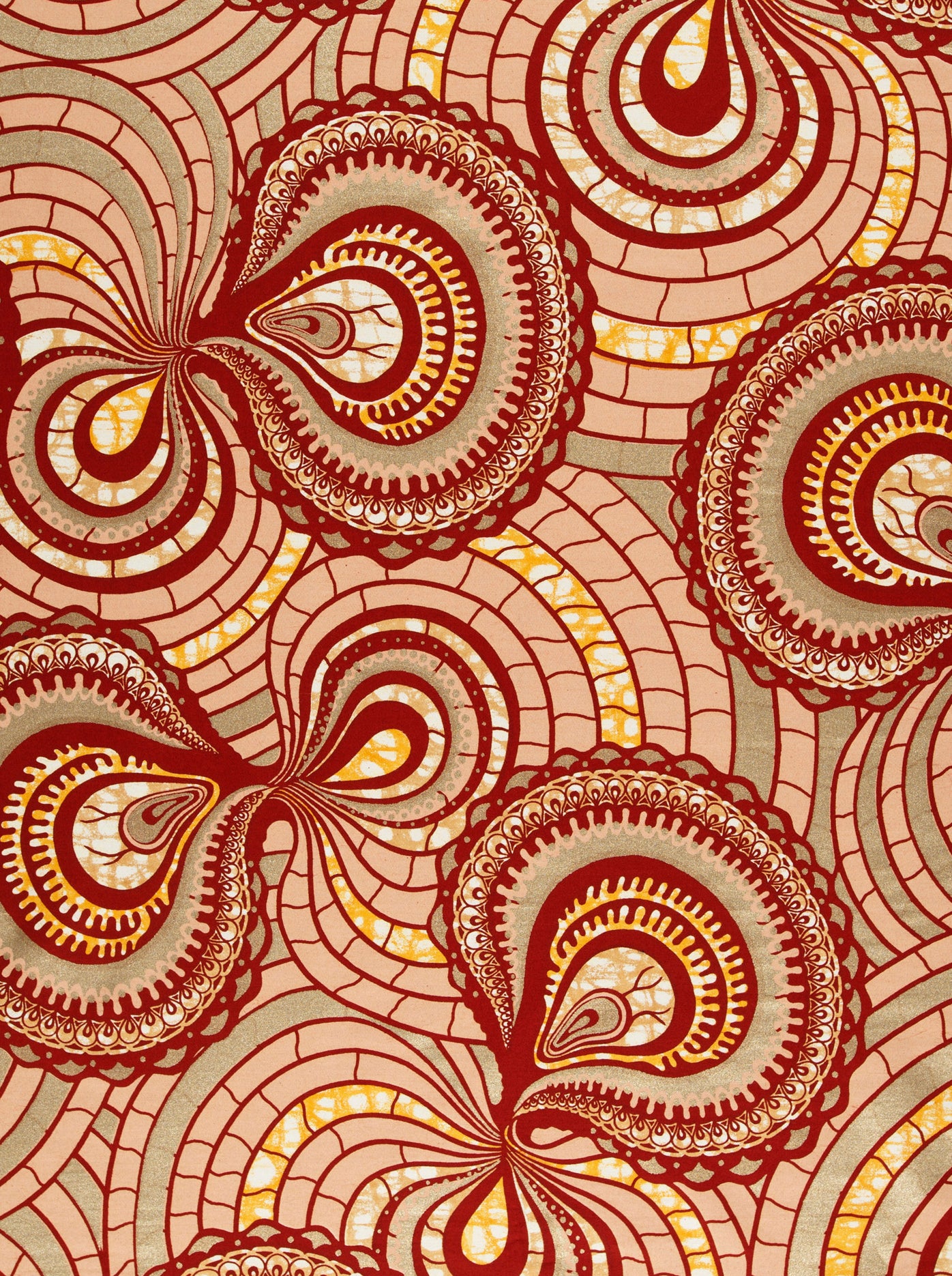 Vibrant red gold paisley-patterned fabric super-wax vls0695.010