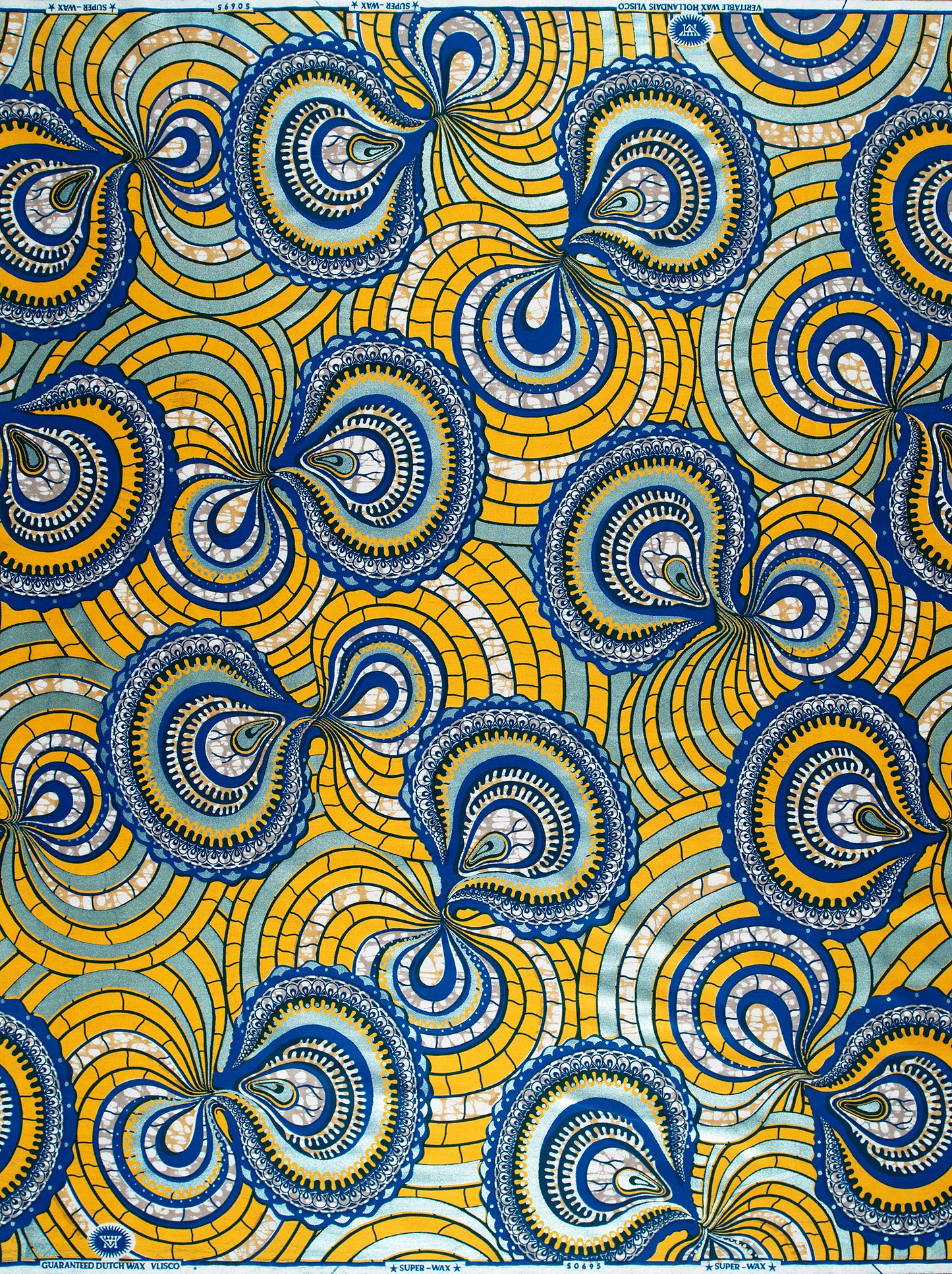 Vibrant blue yellow paisley-patterned fabric super-wax vls0695.012