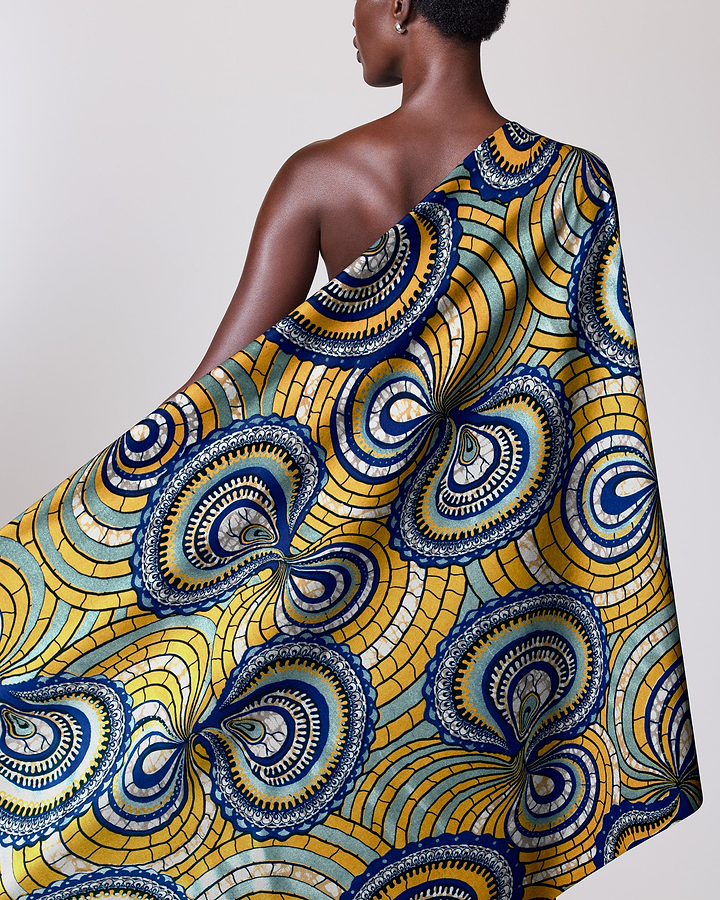 Vibrant yellow blue patterned fabric super-wax vls0695.012