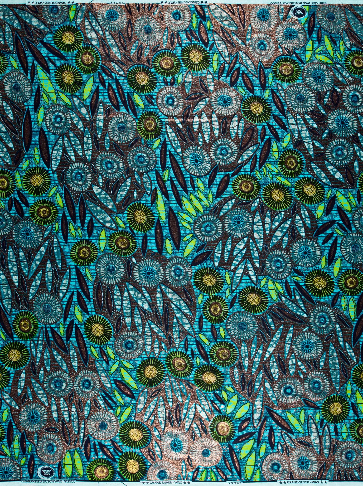 Vibrant blue green floral-patterned fabric grand super-wax vls0949.007