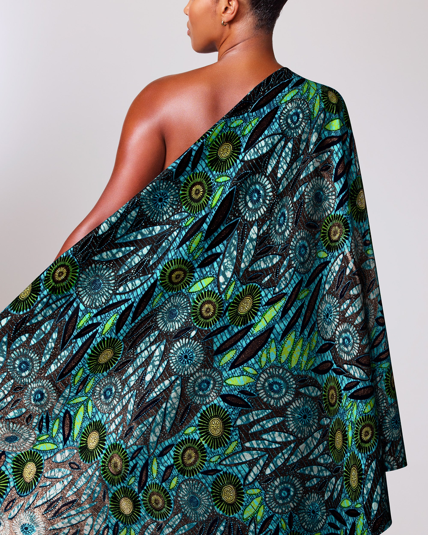 Vibrant teal green patterned one-shoulder grand super-wax vls0949.007