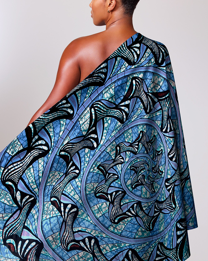 Woman wears vibrant blue black grand super-wax vls0984.002