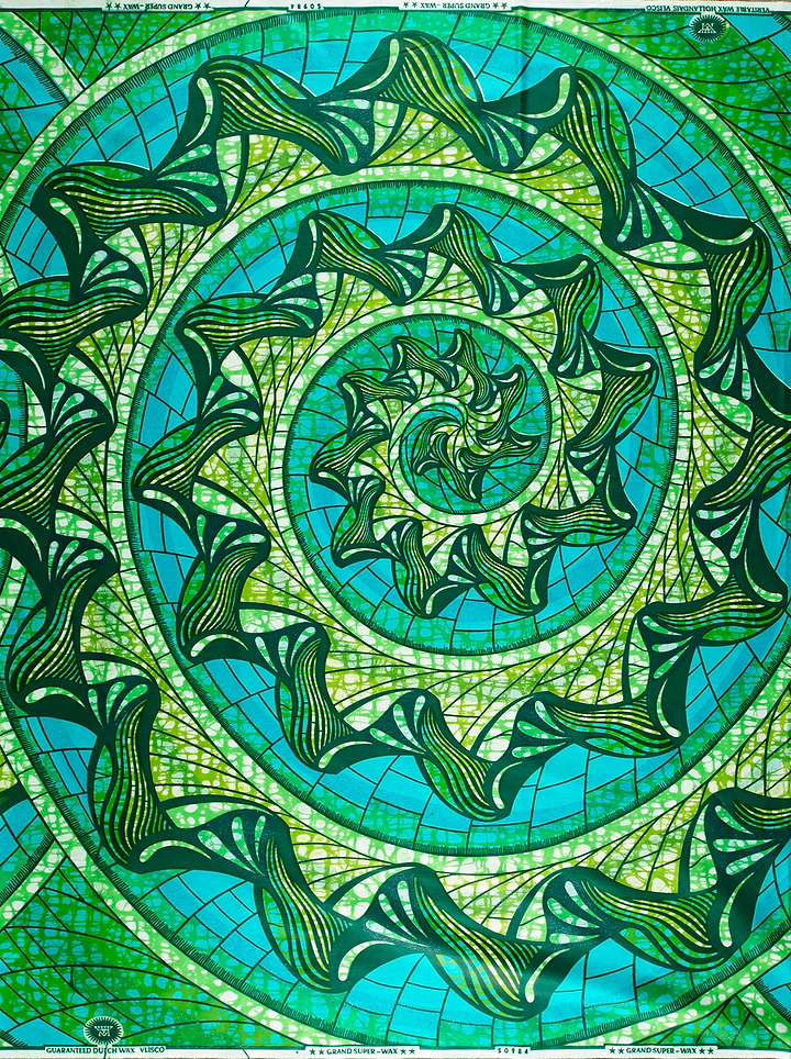Vibrant green teal spiral-patterned fabric grand super-wax vls0984.005