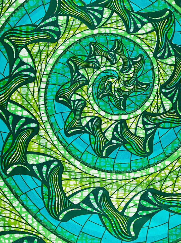 Vibrant green turquoise spiral-patterned fabric grand super-wax vls0984.005