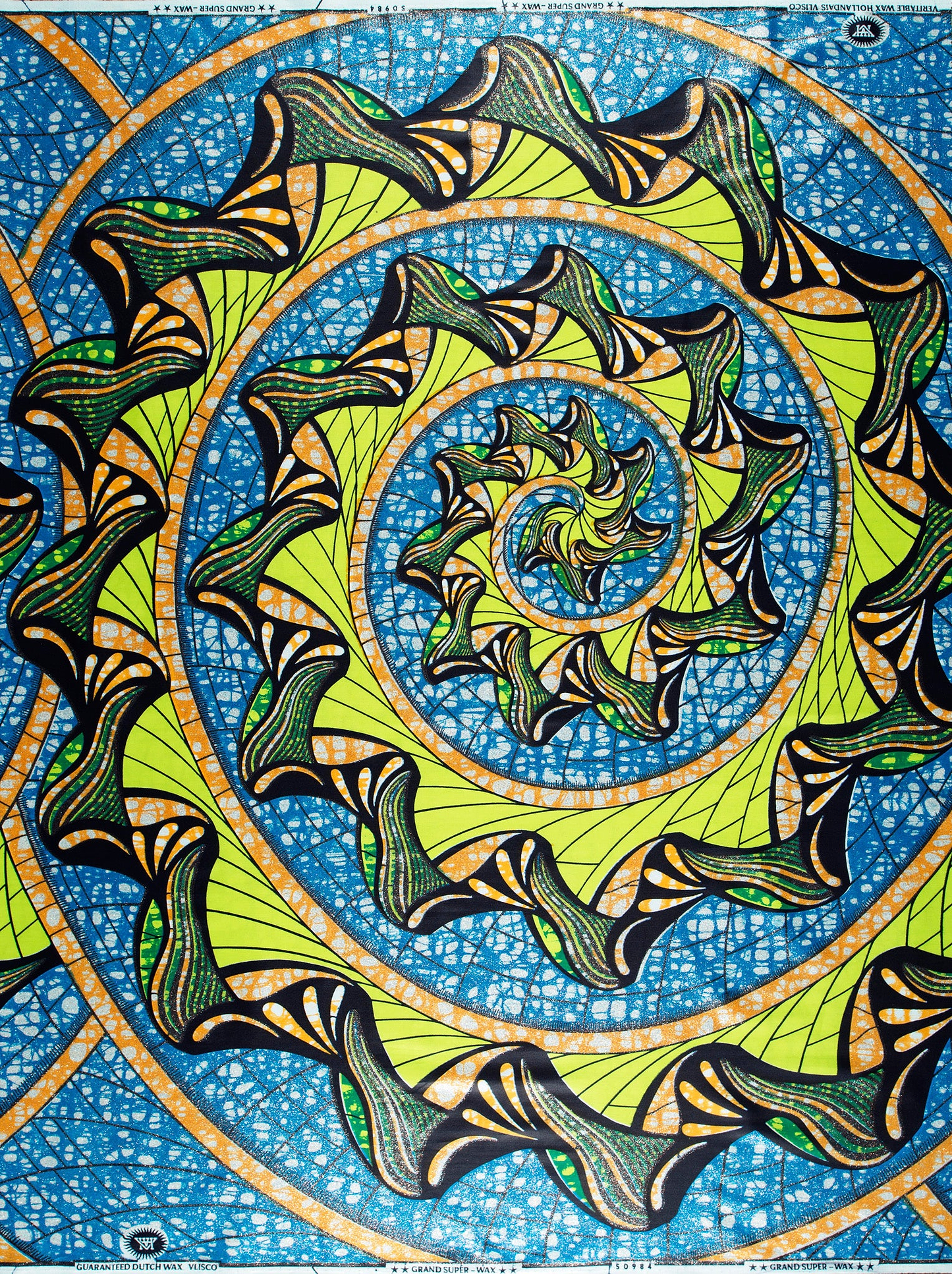 Vibrant blue green yellow spiral-patterned grand super-wax vls0984.008