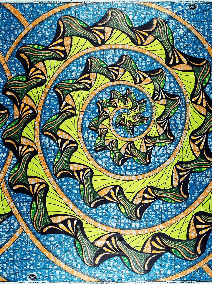 Vibrant blue green yellow spiral-patterned grand super-wax vls0984.008