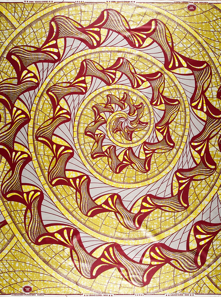 Vibrant yellow red spiral-patterned african grand super-wax vls0984.009