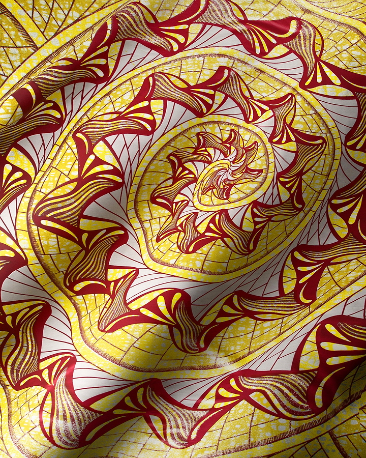 Vibrant yellow red patterned fabric grand super-wax vls0984.009