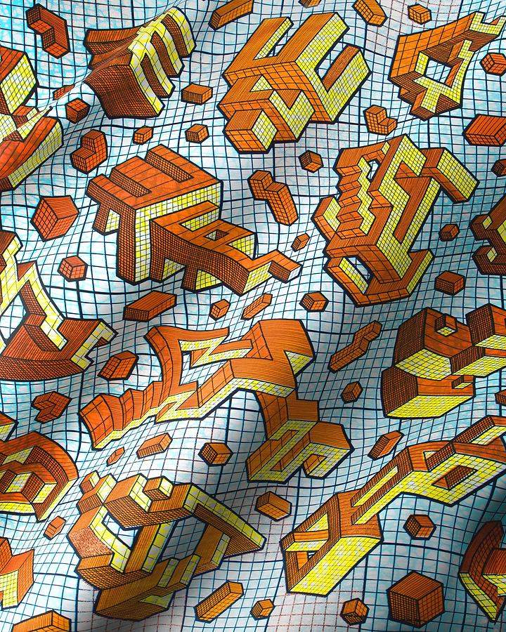 Geometric cube pattern fabric grand super-wax vls1120.010
