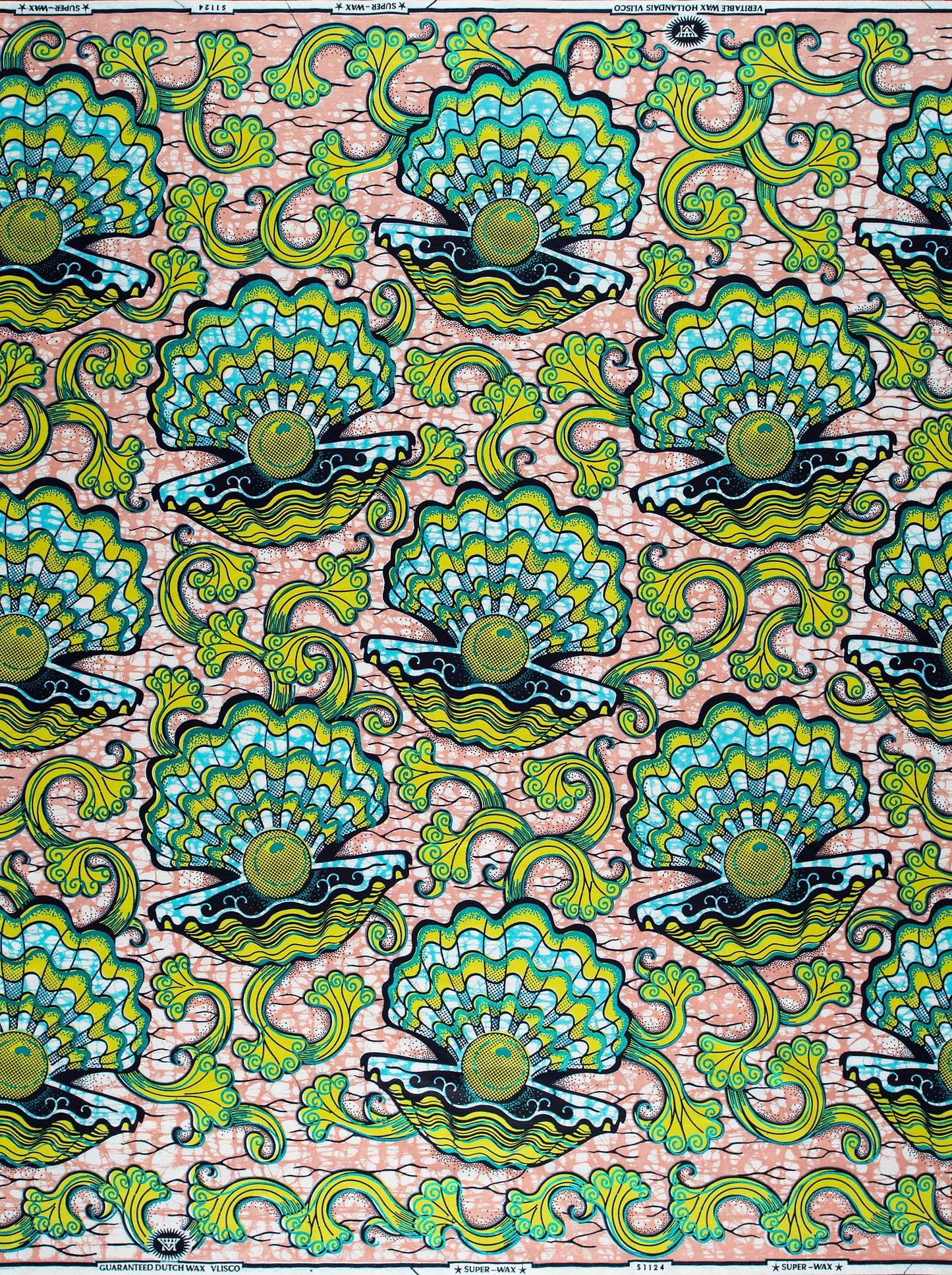Vibrant green teal seashell-patterned african super-wax vls1124.027