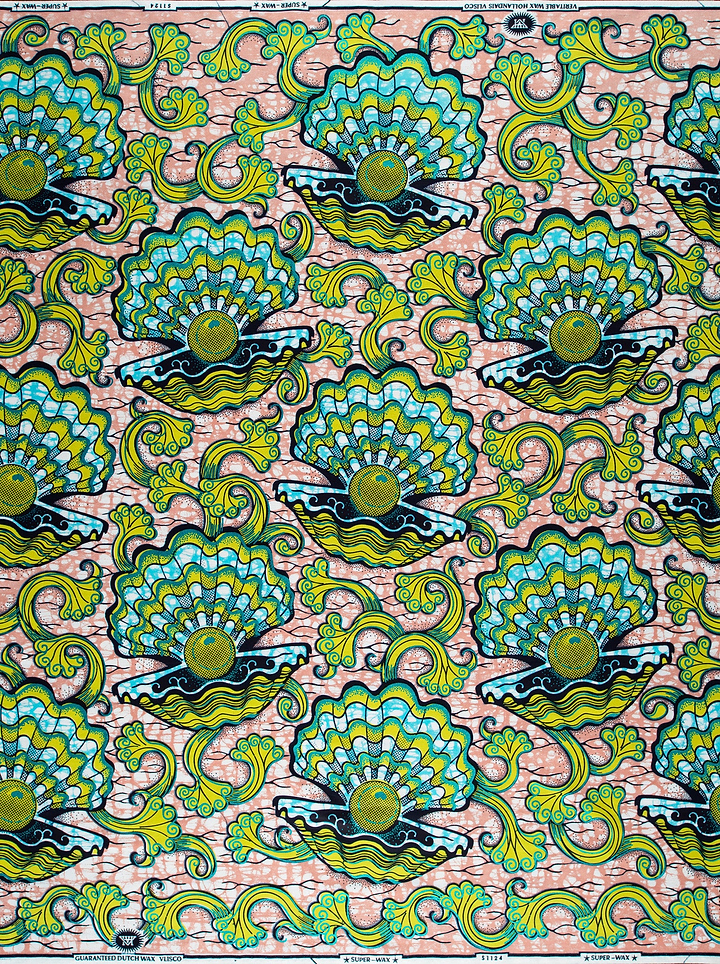 Vibrant green teal seashell-patterned african super-wax vls1124.027
