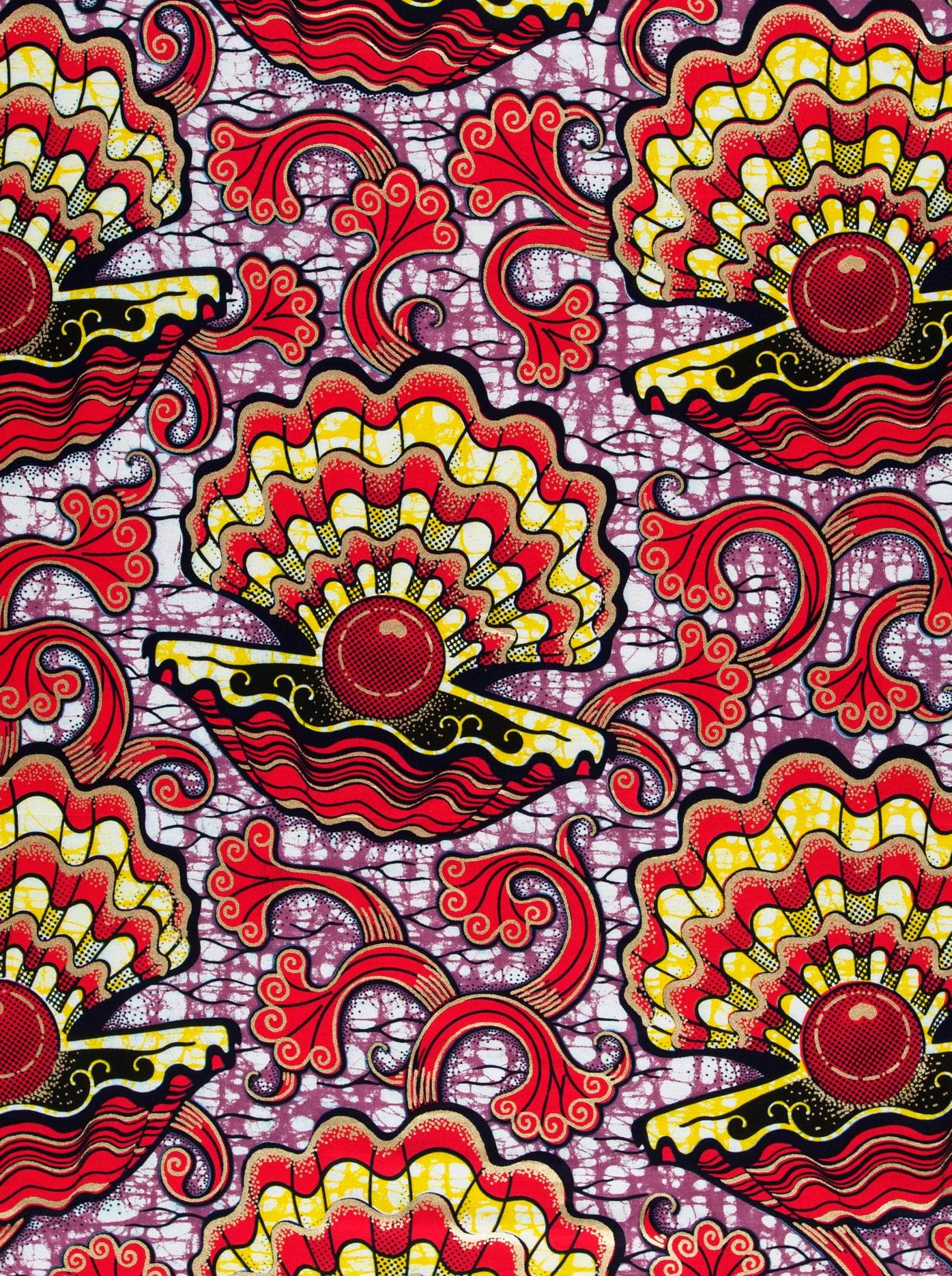 Vibrant red yellow shell-patterned african super-wax vls1124.028