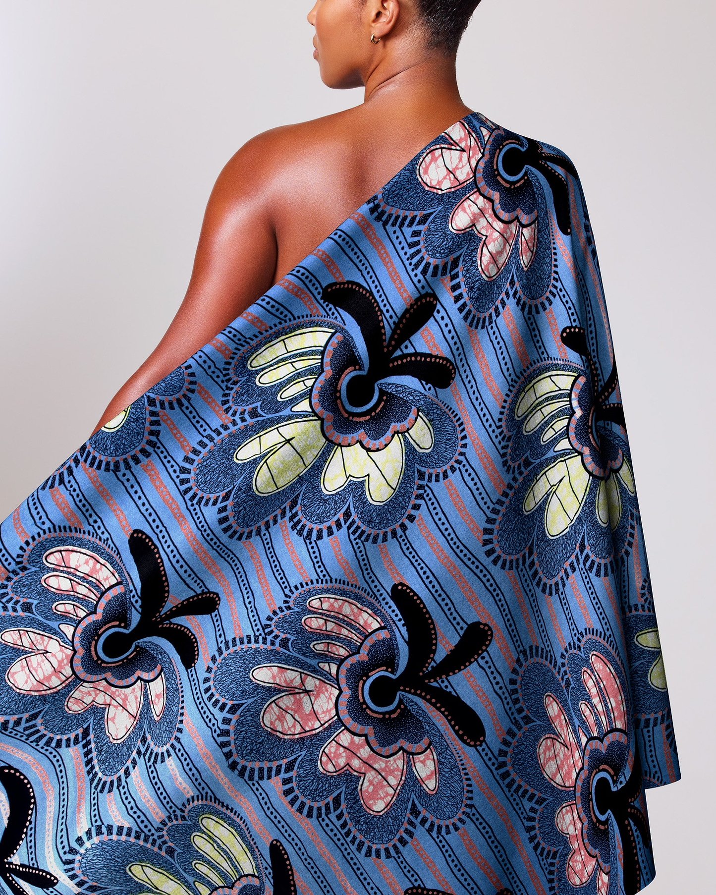 Vibrant blue one-shoulder wrap dress super-wax vls1337.012