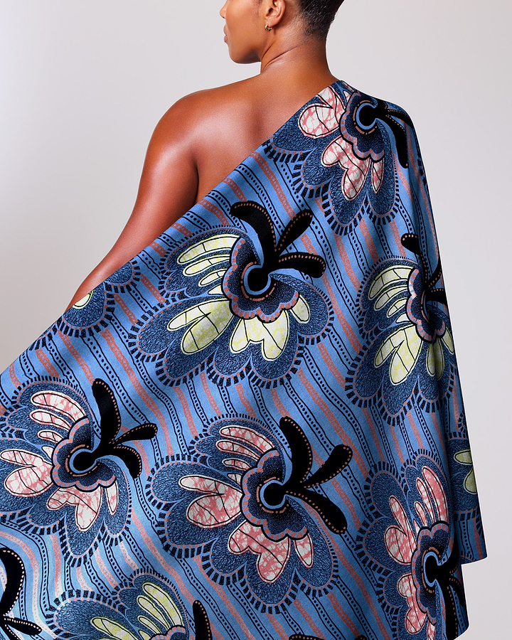 Vibrant blue one-shoulder wrap dress super-wax vls1337.012