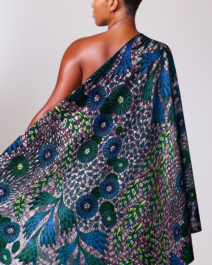 Vibrant one-shoulder wrap dress bold grand super-wax vls1690.008