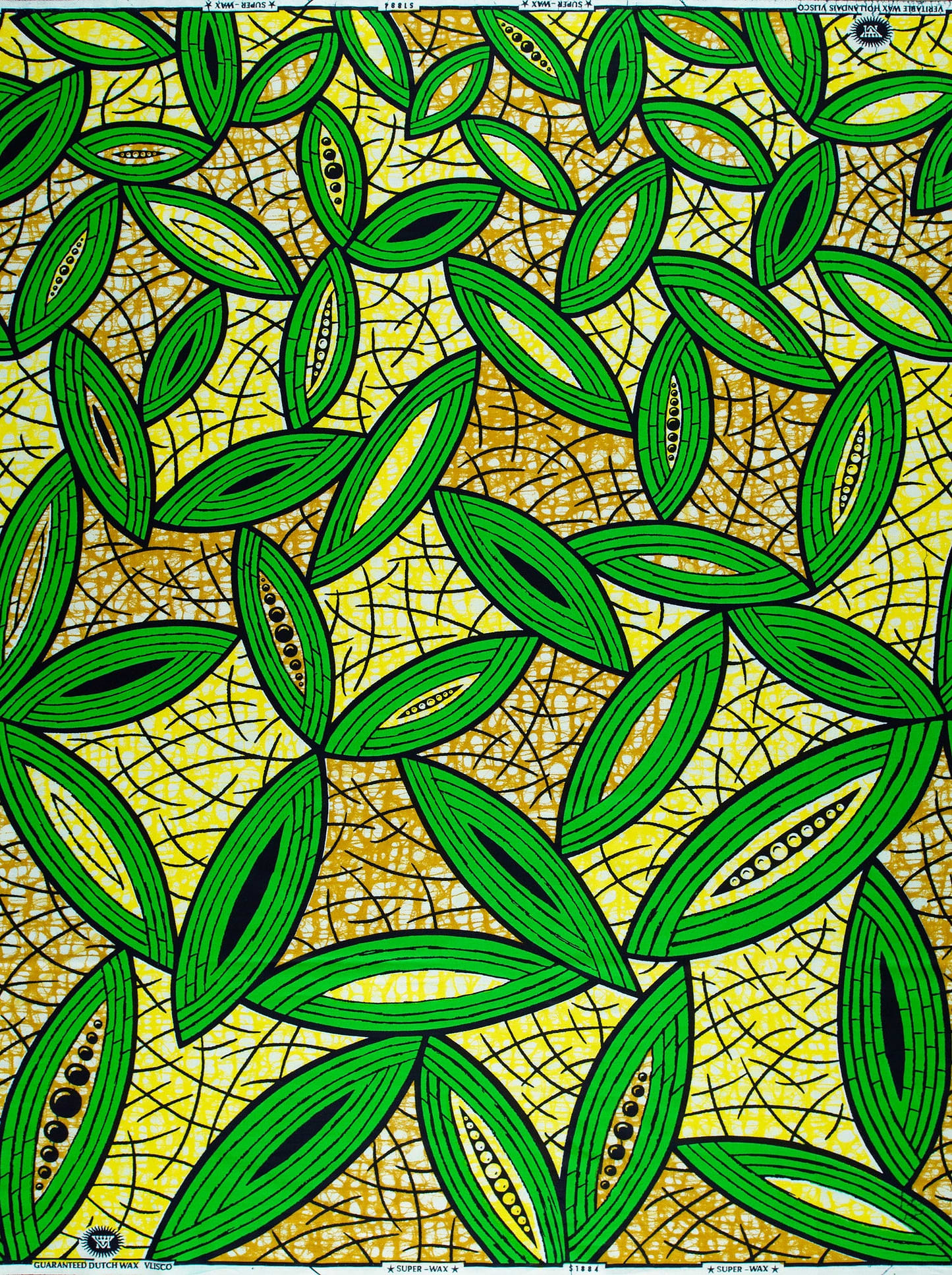 Vibrant green leaf-patterned fabric bold super-wax vls1884.004