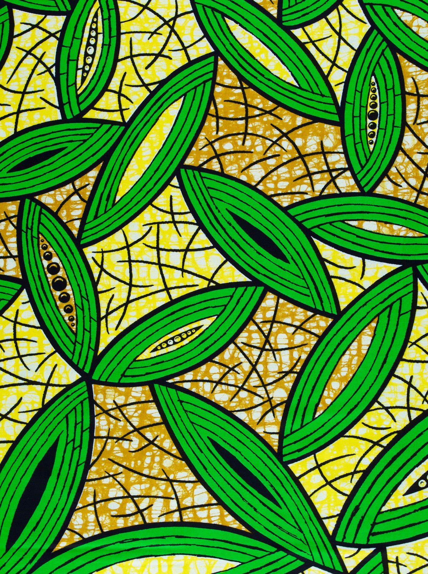 Vibrant green leaf-patterned fabric bold super-wax vls1884.004