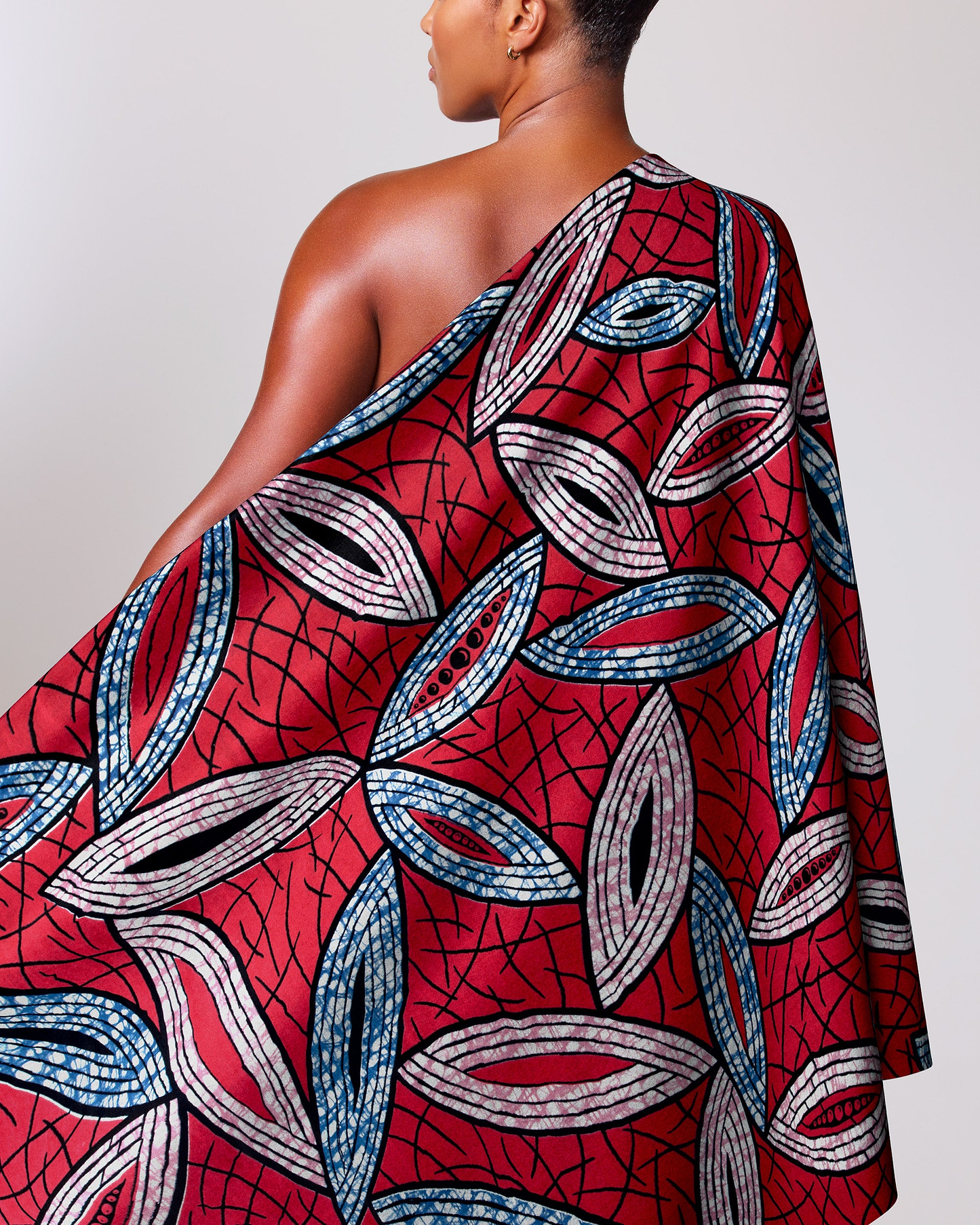 Vibrant red one-shoulder wrap dress super-wax vls1884.008