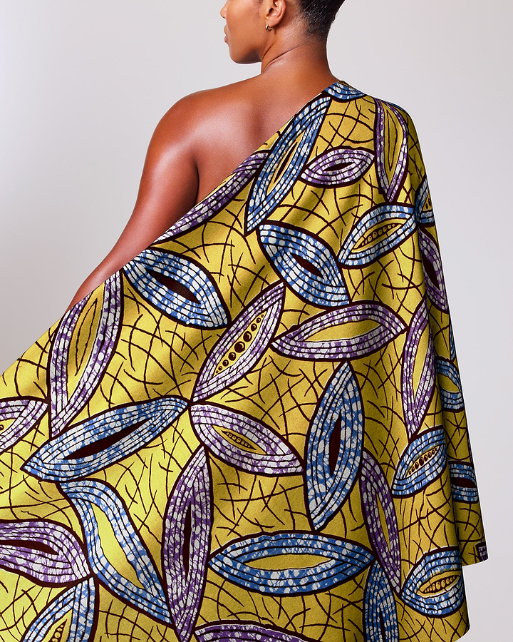 Vibrant yellow one-shoulder wrap dress super-wax vls1884.012