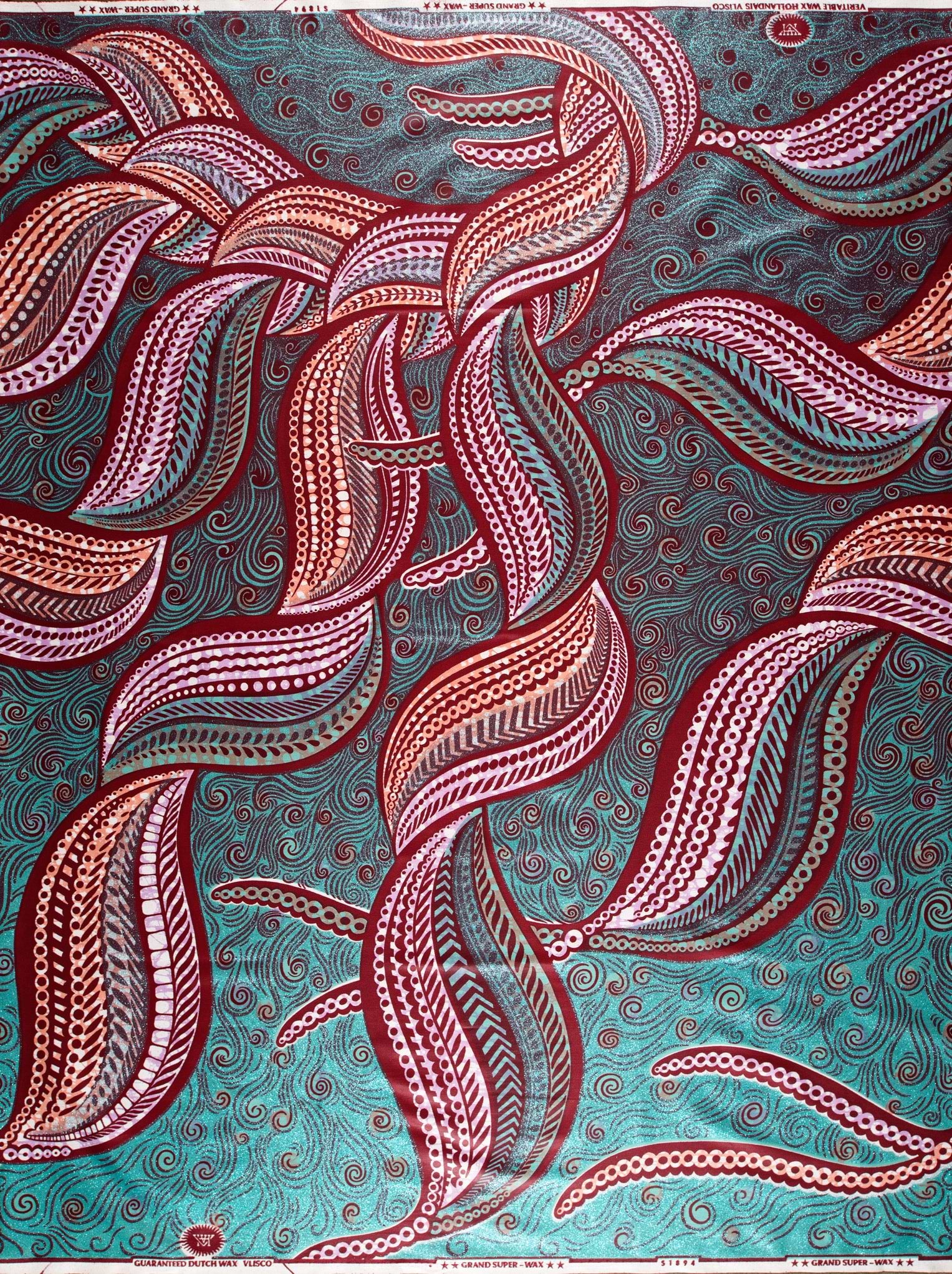 Vibrant teal pink paisley-patterned fabric grand super-wax vls1894.001