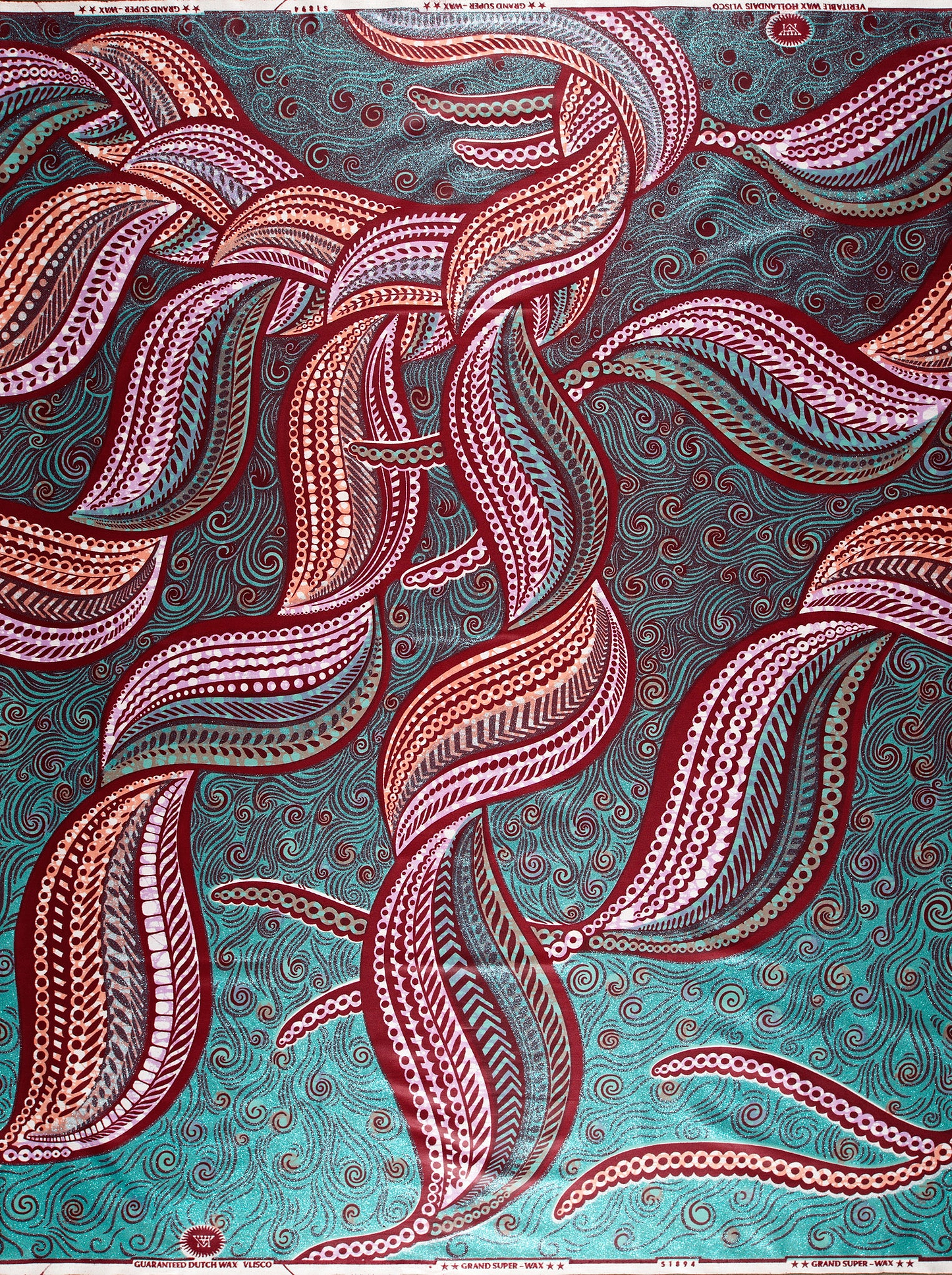 Vibrant teal pink paisley-patterned fabric grand super-wax vls1894.001