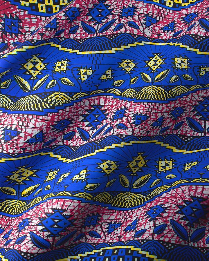Vibrant blue pink yellow african super-wax vls2069.001