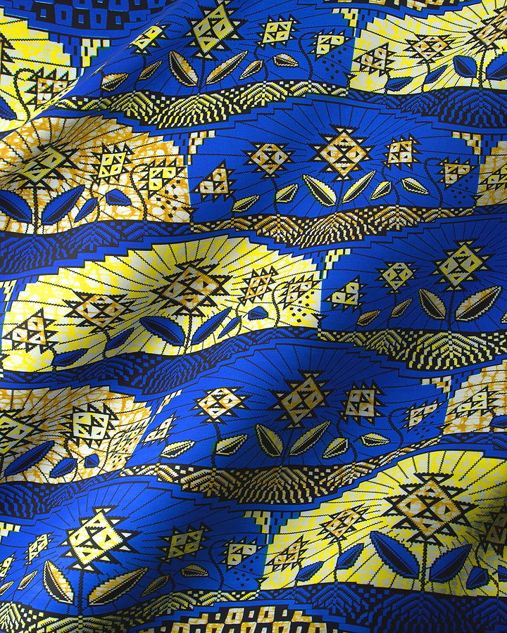 Vibrant blue yellow african print super-wax vls2069.003