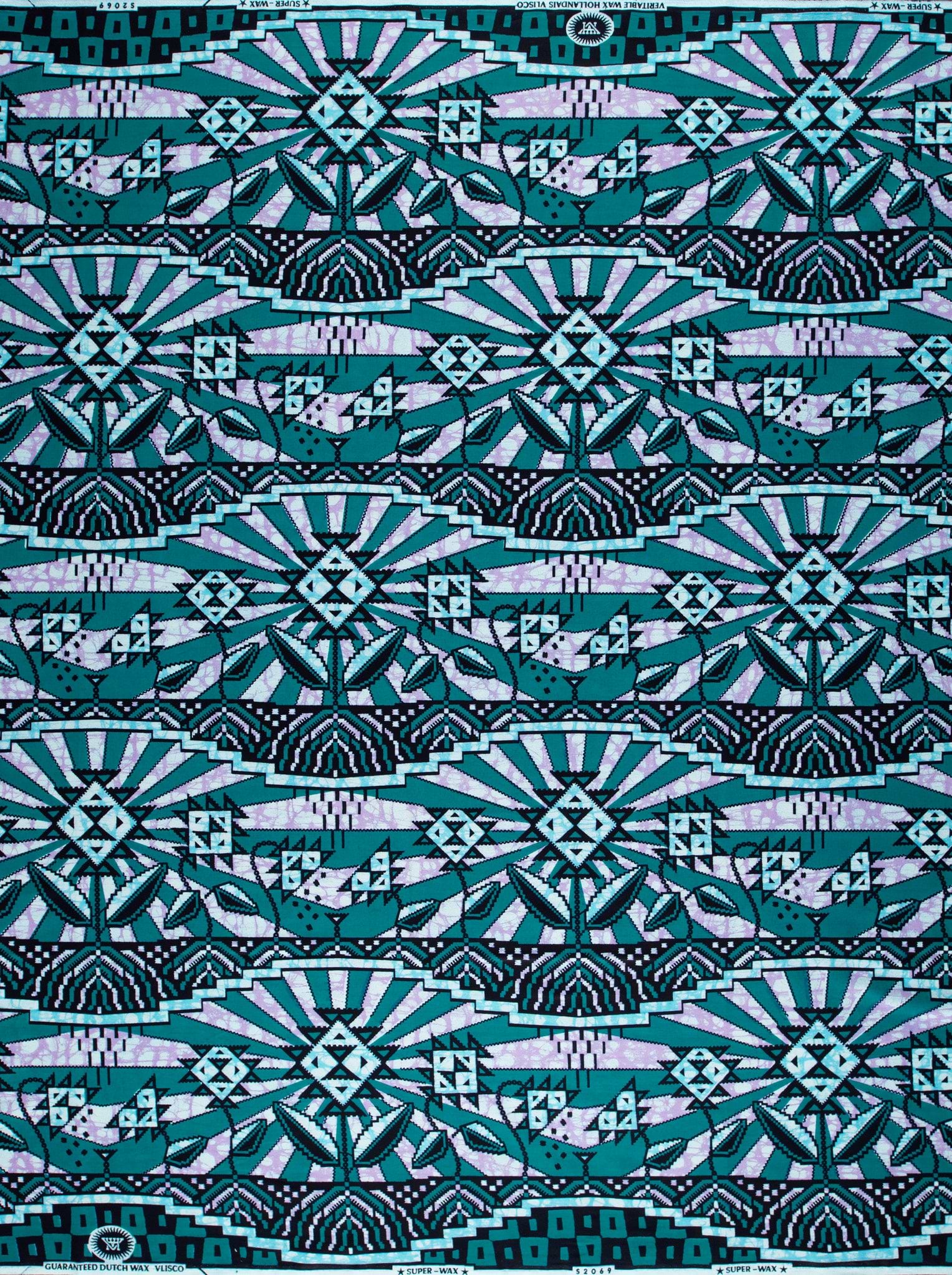 Teal black geometric-patterned fabric stylized super-wax vls2069.010