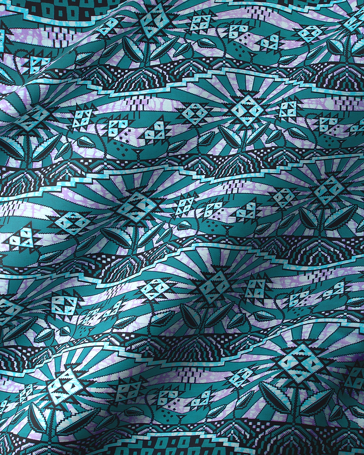 Teal purple geometric-patterned fabric tribal-inspired super-wax vls2069.010