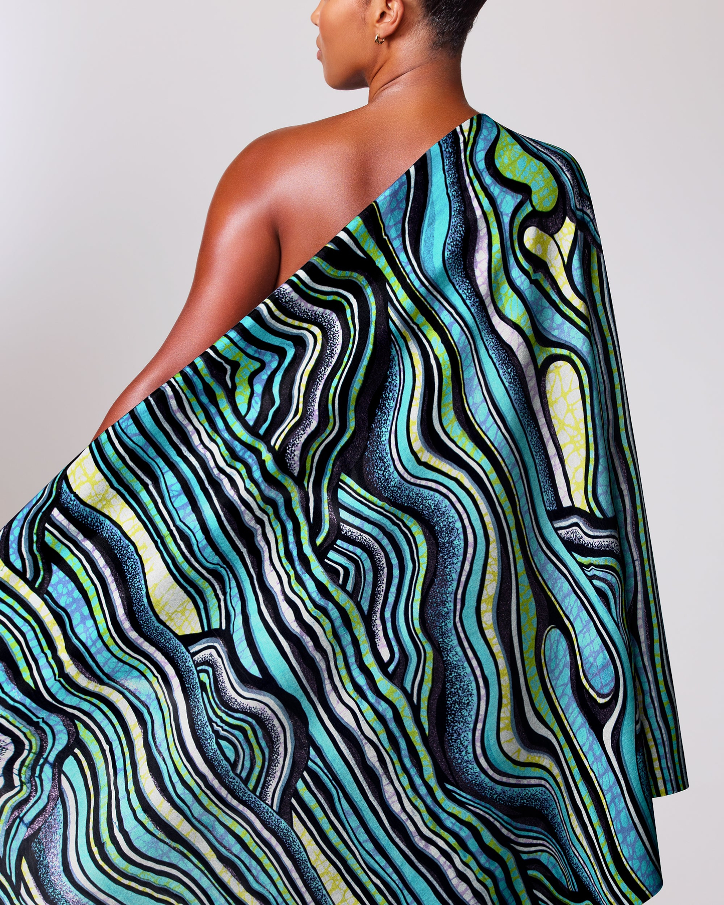 Vibrant one-shoulder wrap dress teal grand super-wax vls2250.001