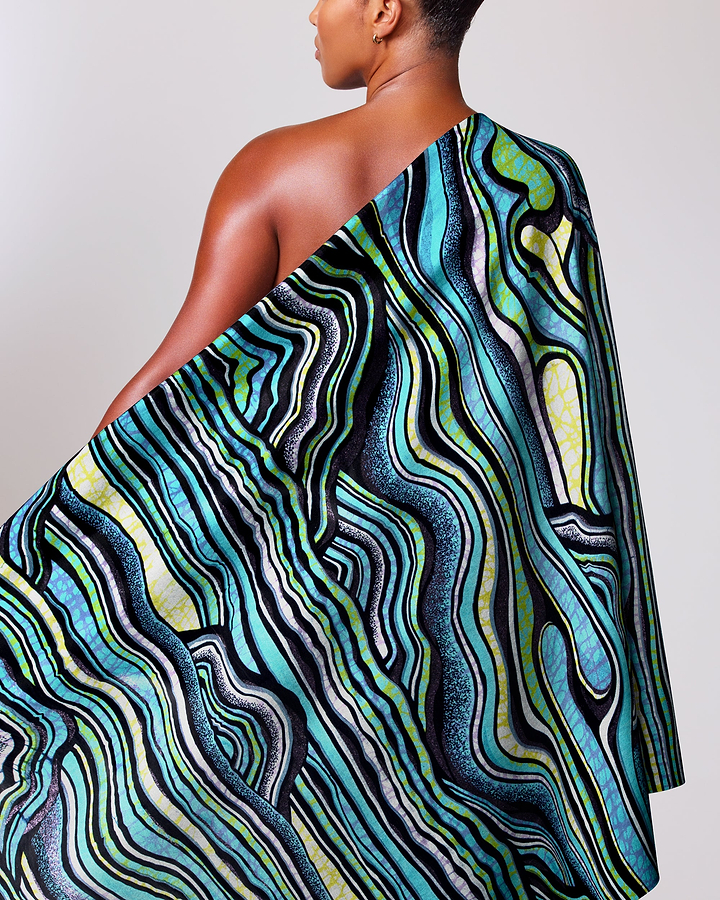 Vibrant one-shoulder wrap dress teal grand super-wax vls2250.001