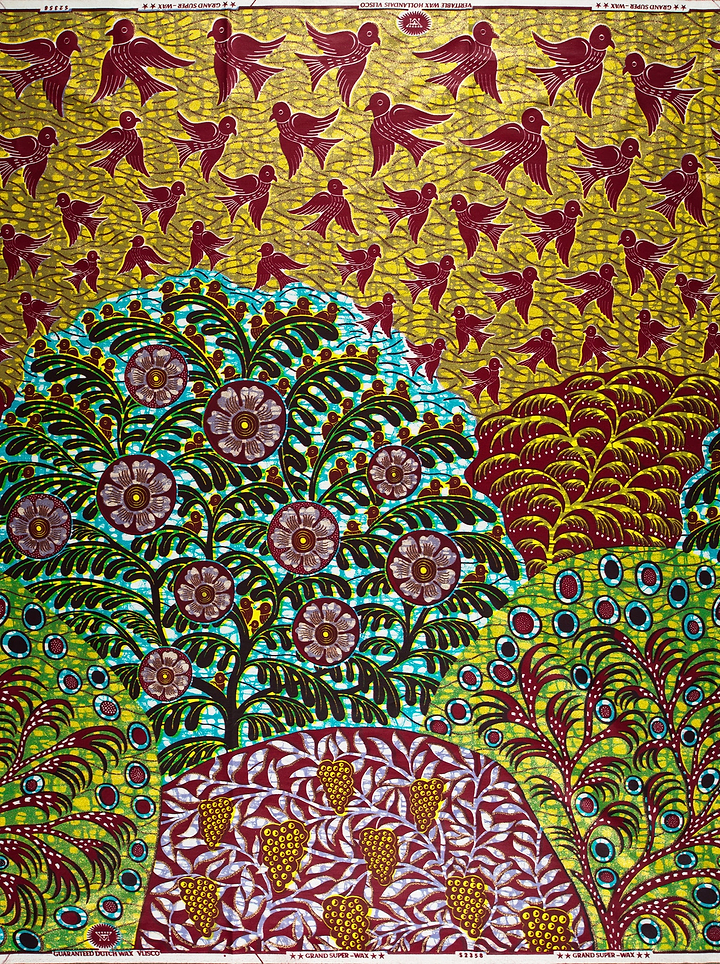 Vibrant yellow maroon bird-patterned african grand super-wax vls2358.002