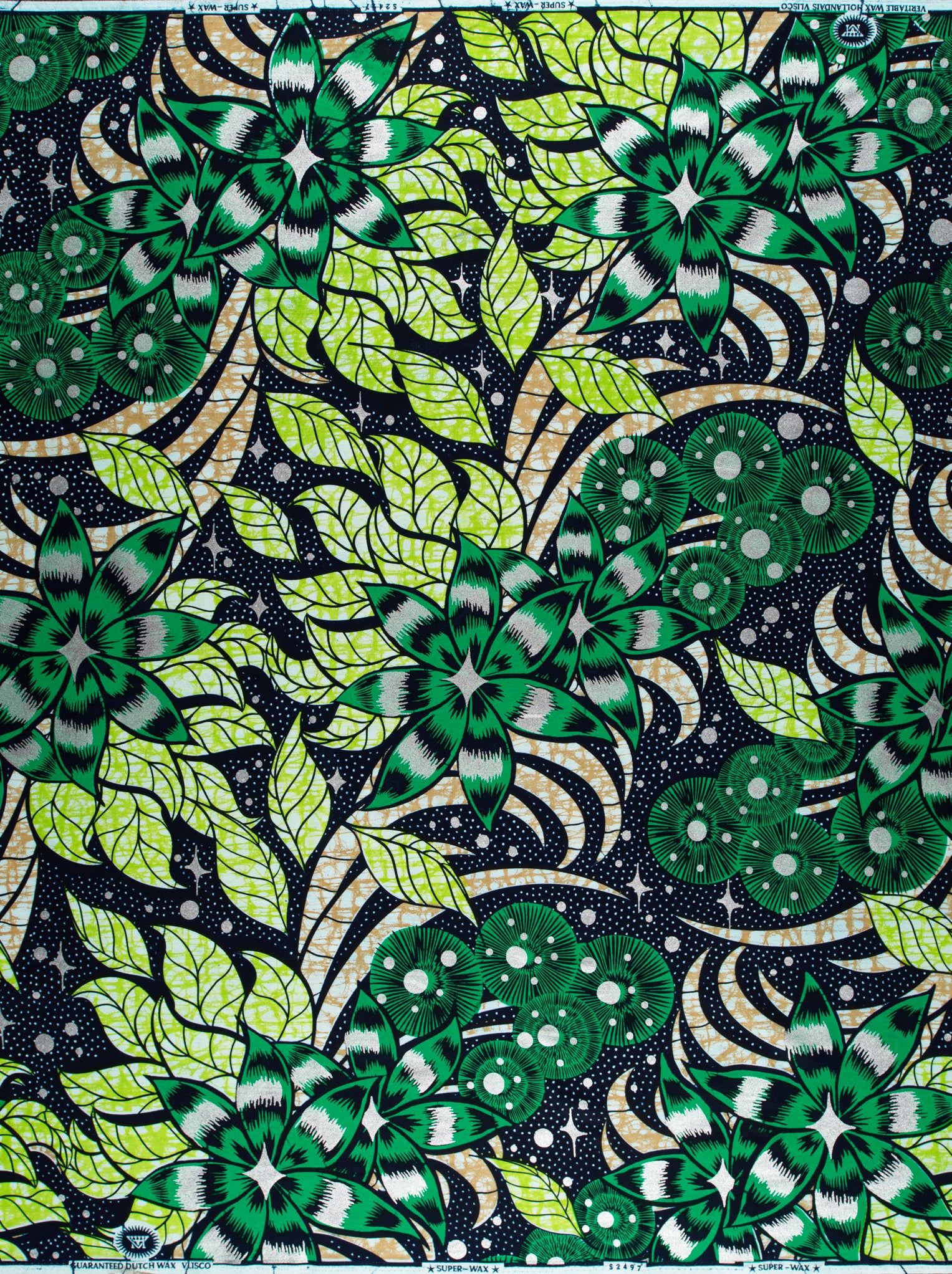 Vibrant green white floral-patterned african super-wax vls2497.024
