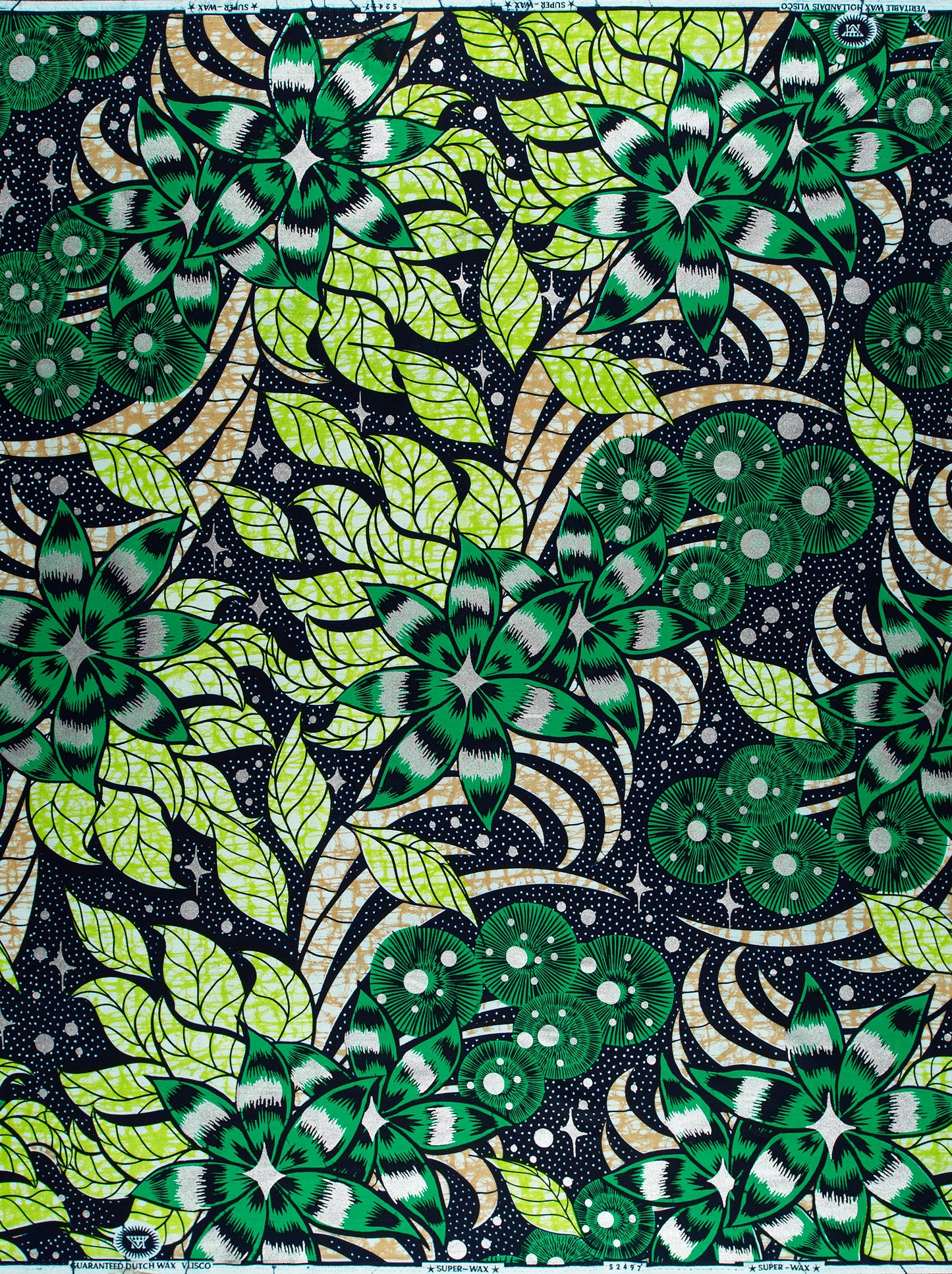 Vibrant green white floral-patterned african super-wax vls2497.024