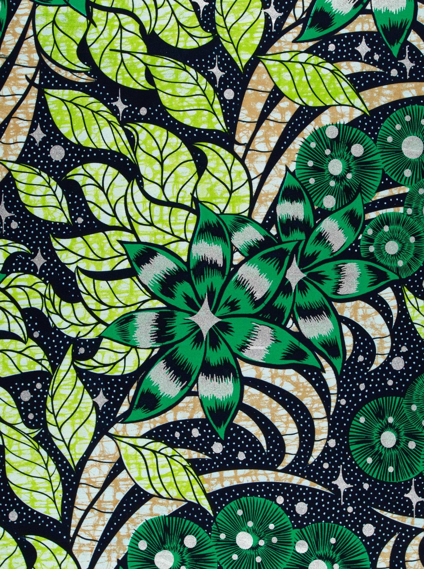 Vibrant green black botanical print super-wax vls2497.024